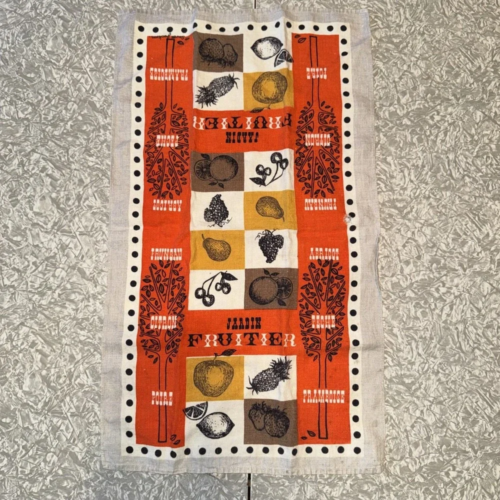 Vintage 1960's Kitchen Tea Towel-Jardin Fruitier Sewell Jackson Mid-Century Mod